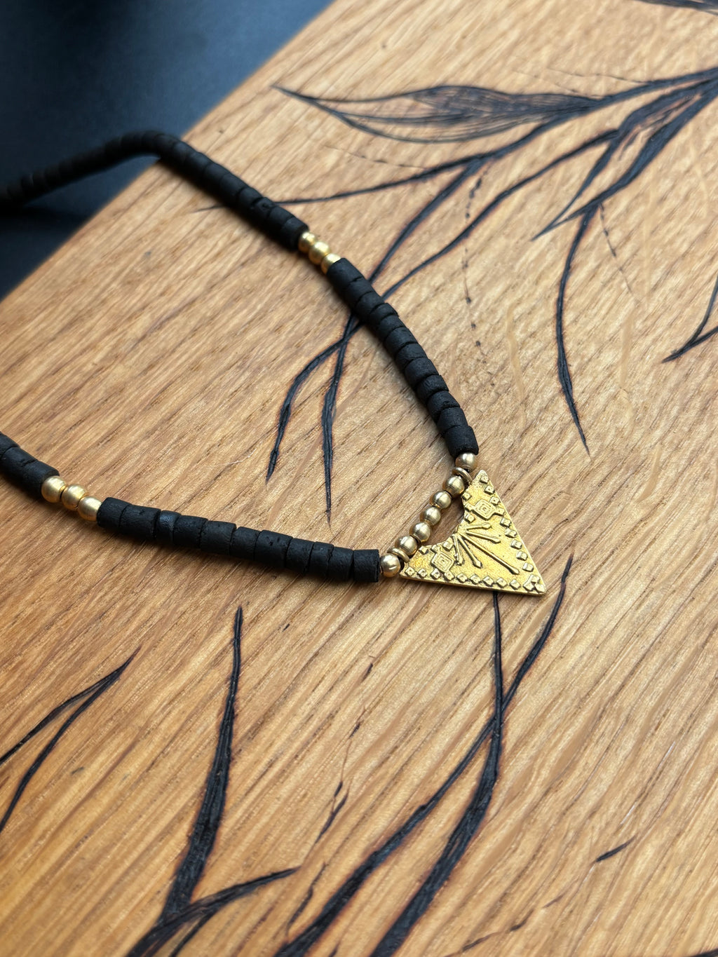 Solara — Brass Triangle & Coconut Bead Necklace