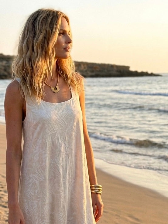 Yoko — Brass sunburst & Coconut Bead Necklace