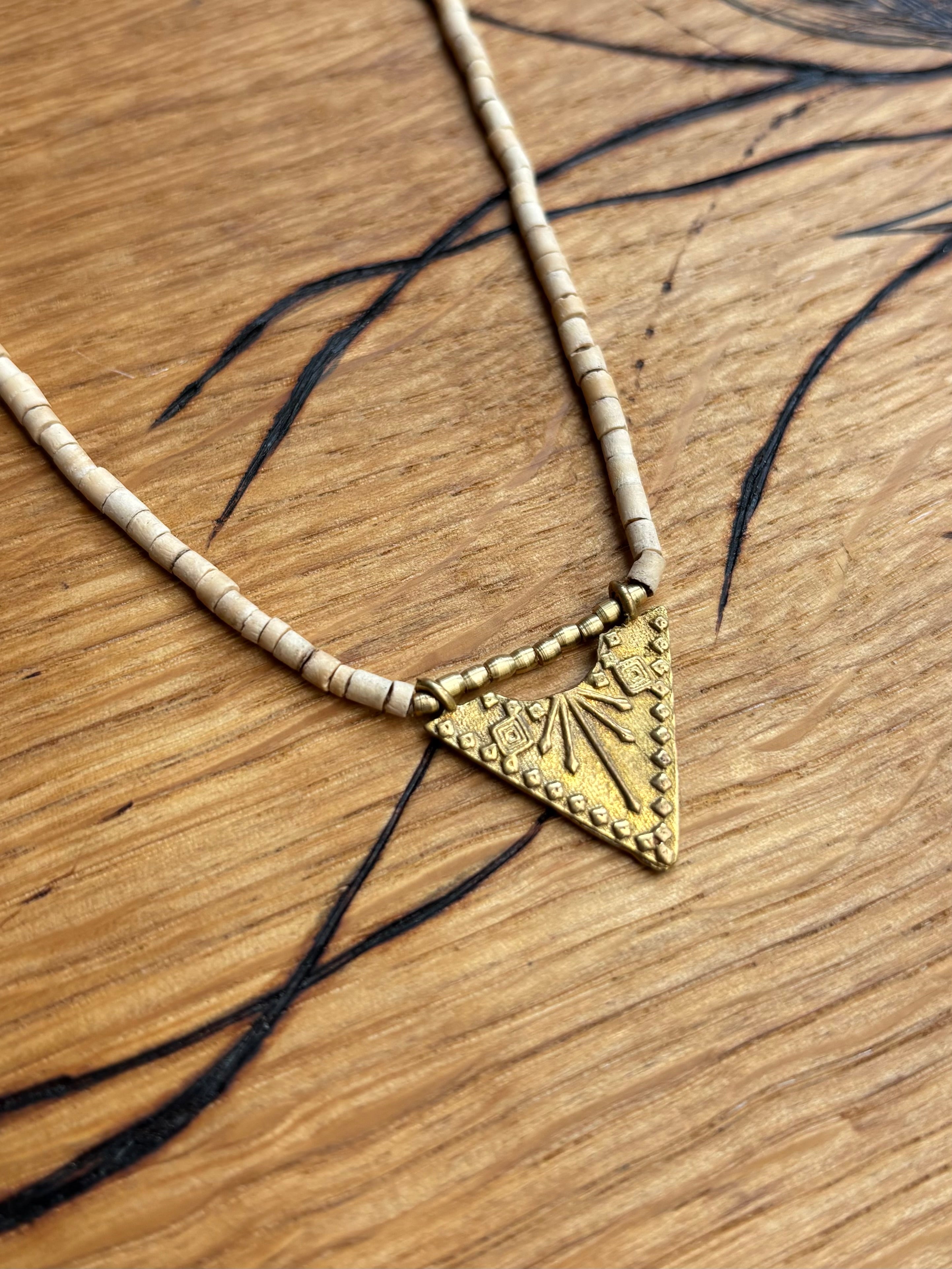 Solara — Brass Triangle & Coconut Bead Necklace
