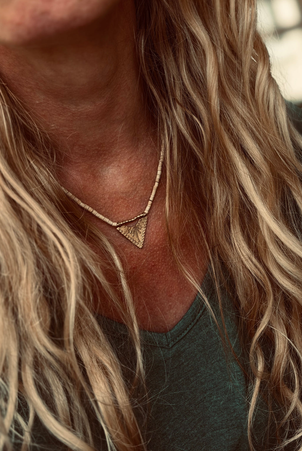 Solara — Brass Triangle & Coconut Bead Necklace