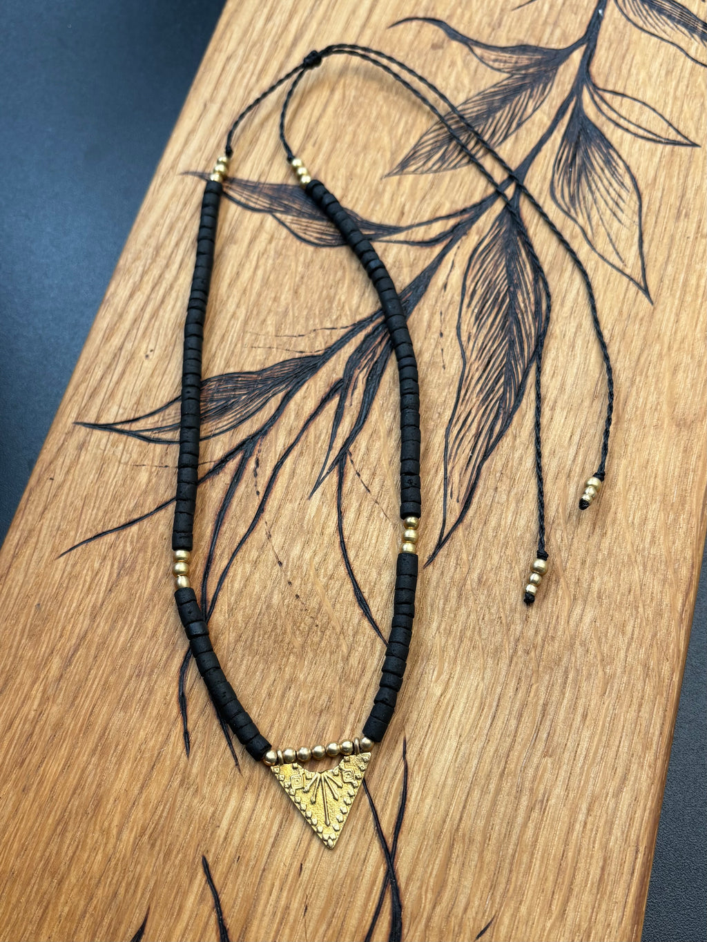 Solara — Brass Triangle & Coconut Bead Necklace