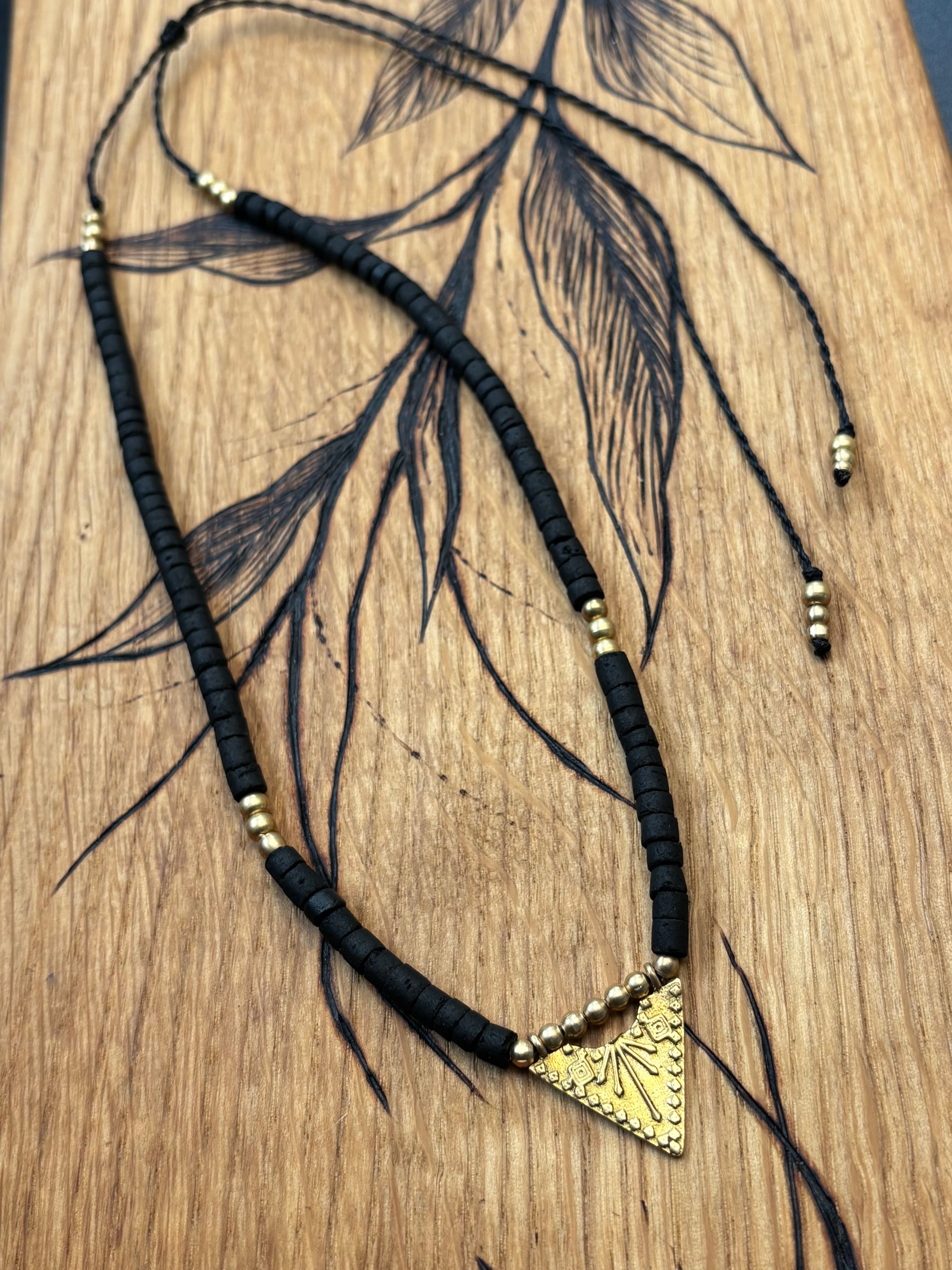 Solara — Brass Triangle & Coconut Bead Necklace
