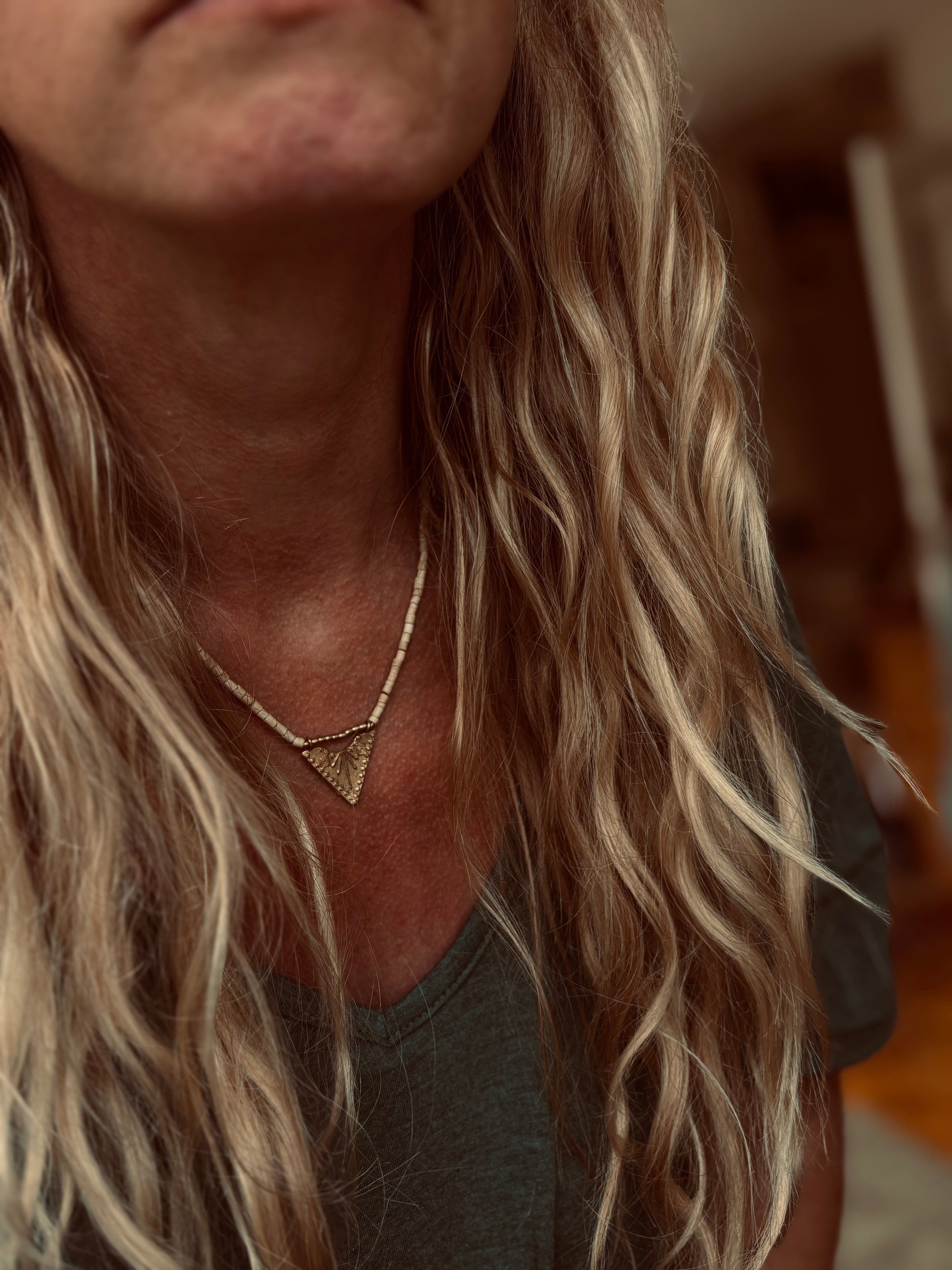 Solara — Brass Triangle & Coconut Bead Necklace