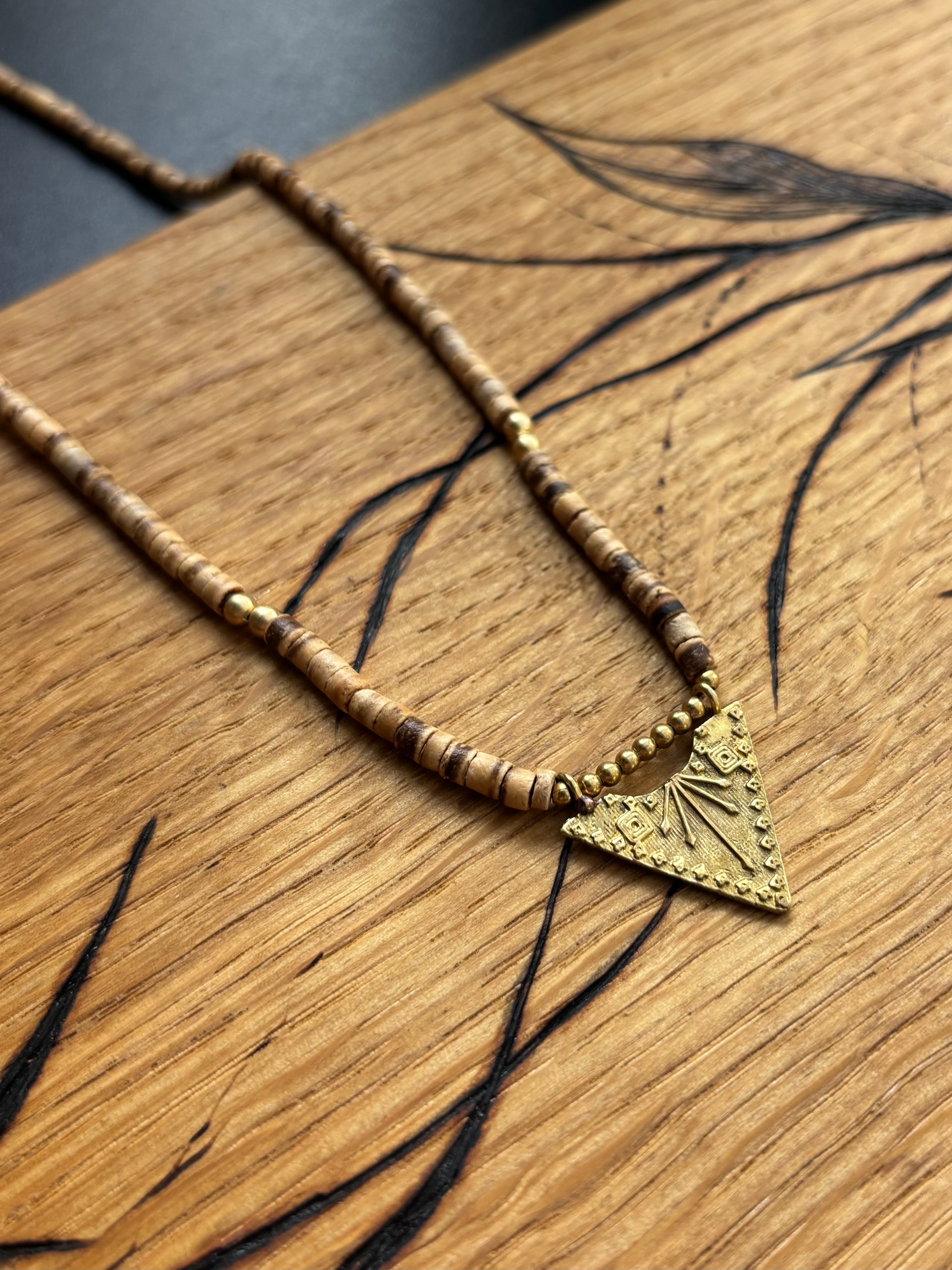 Solara — Brass Triangle & Coconut Bead Necklace